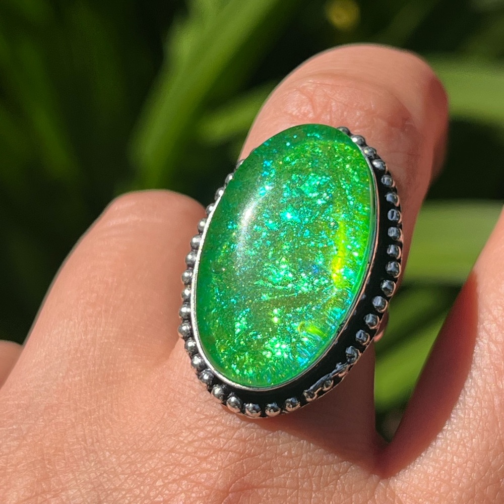 Size 6.5 925 silver plated opalite ring - Picture 6 of 6